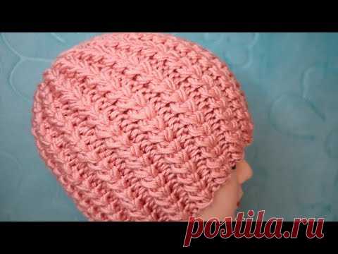 Простая шапка спицами . Мастер класс для начинающих