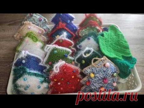 Из Остатков пряжи// Елочки для подарка //