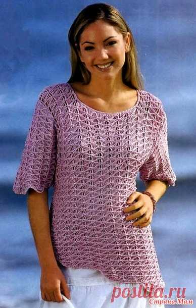 Кофточка со скошенным подолом и короткими рукавами. - Все в ажуре... (вязание крючком) - Страна Мам