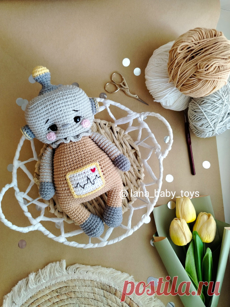 PDF Робот крючком. FREE crochet pattern; Аmigurumi toy patterns. Амигуруми схемы и описания на русском. Вязаные игрушки и поделки своими руками #amimore - робот из обычной пряжи крючком.