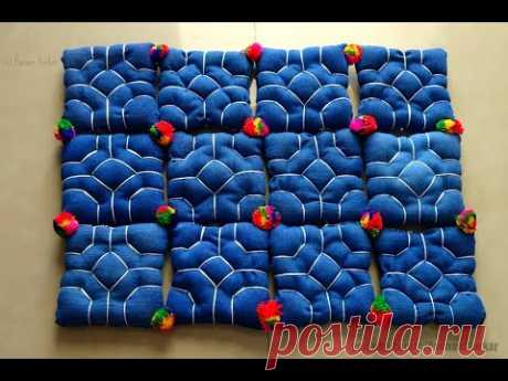 (40) DIY - Door mat from old jeans | Floor mat or table mat from old denim | Recycling old clothes - YouTube