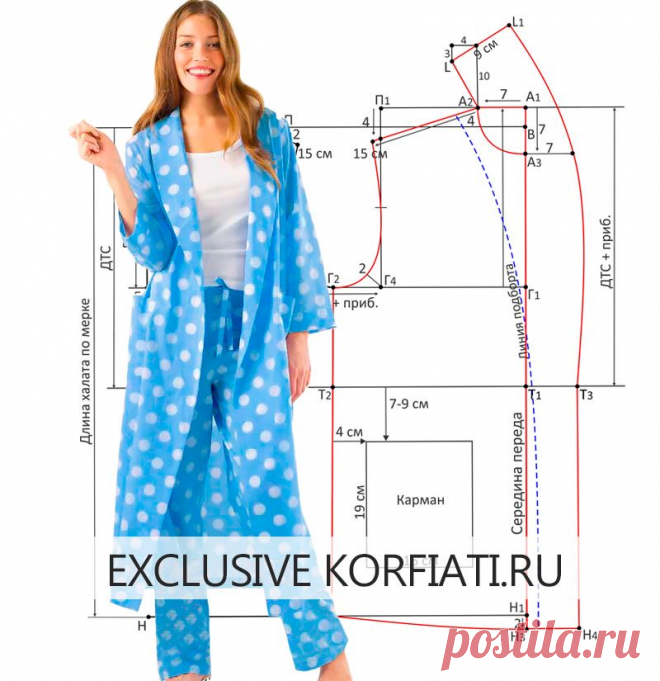 Выкройка халата от Анастасии Корфиати Выкройка потрясающего халата! Предлагаем вам сшить этот халат своими руками. Выкройка халата строится просто, но перед тем как строить выкройку халата...