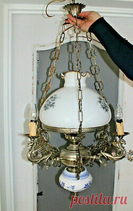 Vtg Brass dragons gothic frame delft blue white faience opaline bowl chandelier   | eBay Gorgeous Brass / opaline and faience chandelier pendant lamp. blue white delft faience at base. very special chandelier. you can place 4 bulbs in it ( bulbs not included. ).
