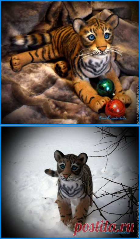 Купить АМУРСКИЙ ТИГРЁНОК. Игрушка из шерсти и ниток мохер. - бежевый, тигренок, игрушка ручной работы