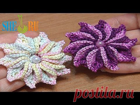 Вязание цветка Урок 47 Нежный цветочек с десятью лепестками - YouTube