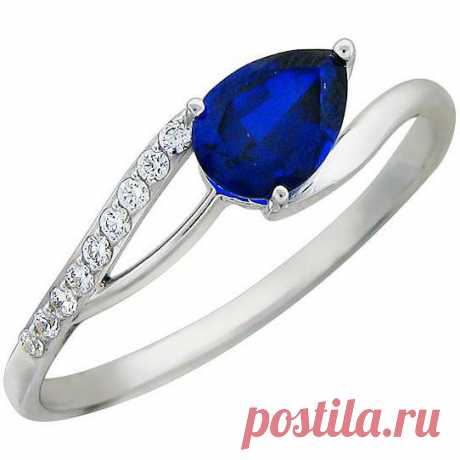 Кольцо с сапфиром и фианитами из серебра (9+1 камней, серебро 925 пробы) - купить за 1 300 рублей в интернет-магазине Nebo.ru