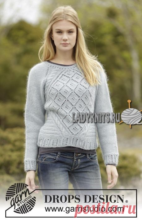 Вязаный спицами джемпер реглан «Ирландская голубка» от Дропс