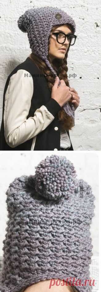Вязаная крючком шапка-ушанка с помпоном (flash flap hat knitting) | Мамины-ручки.рф