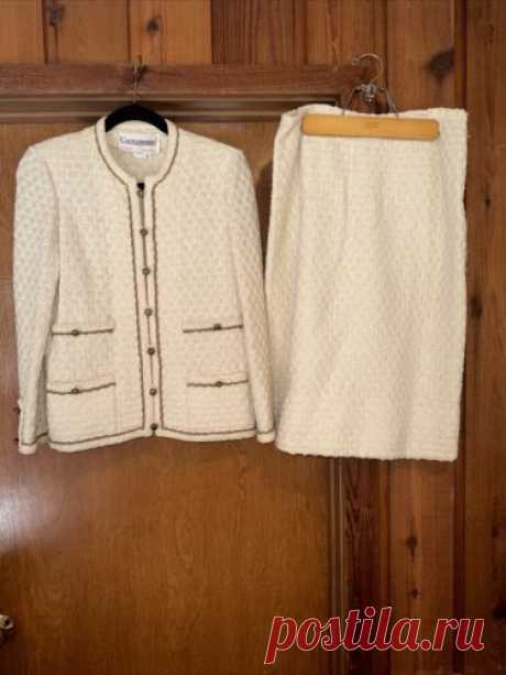 Castleberry VTG Ivory Cream Tweed Gold 2pc Women’s Suit Skirt Set Union Made | eBay