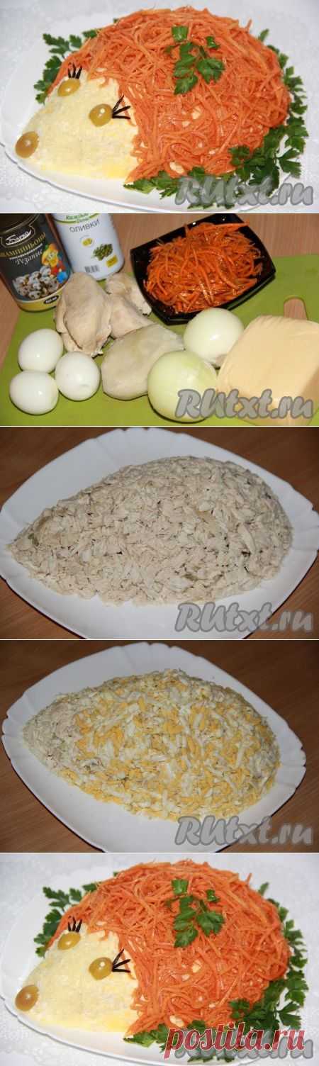Салат с курицей, грибами и корейской морковью
