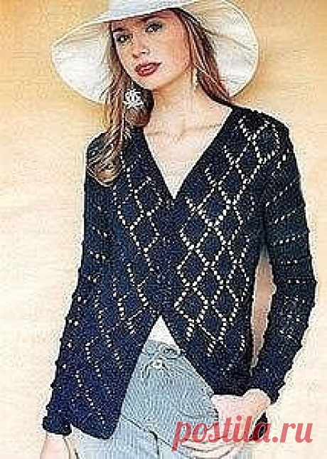 Ажурный жакет узором &quot;ромбы&quot;. Спицами. / knittingideas.ru