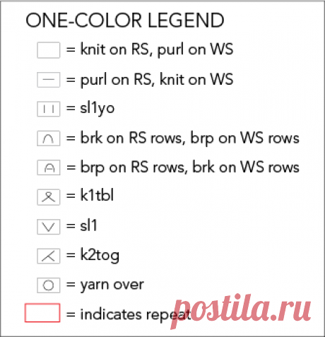 Brioche One-Color Charting Symbols | Brioche Stitch