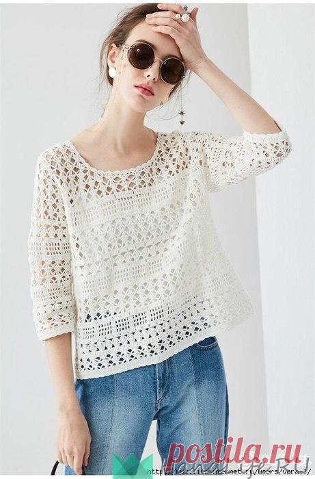 Ажурный пуловер крючком