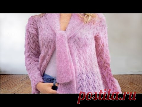 Кофточка на завязке спицами из кид мохера/ МК ОРИГИНАЛЬНЫЙ узор + Схема и выкройка