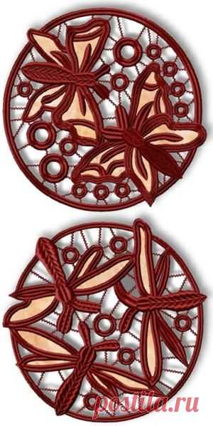 Advanced Embroidery Designs - Cutwork Lace Dancing Butterfly and Dragonfly Circles