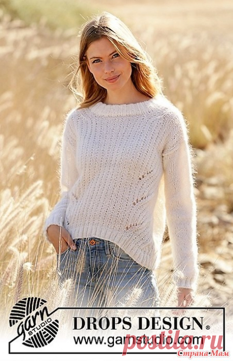 Джемпер Wake the Wind. Спицы. Джемпер, связанный спицами из пряжи DROPS Alpaca и DROPS Kid-Silk. Изделие связано рельефным узором со смещениями.