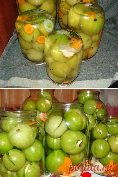 Консервированные зеленые помидоры с чесноком.