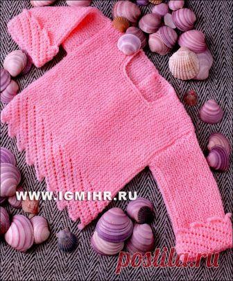 Детская кофточка абрикосового цвета для малышки 3-6 месяцев. Спицы