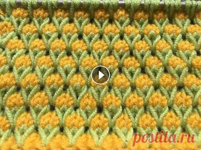 Узоры спицами. Двухцветный узор с вытянутыми петлями. Узор «Бутончики» Двухцветный узор "Бутончики" . В рапорте узора 8 рядов плюс 2 дополнительных ряда, количество петель кратное 2 плюс 2 кромочные петли. Цвет ...