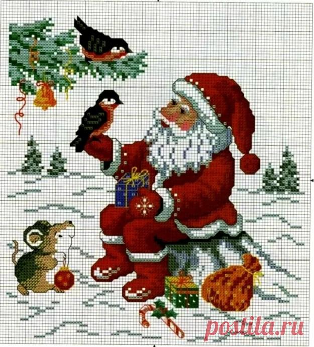 Подборка милых новогодних схем вышивки в детскую копилочку: Дед Мороз
