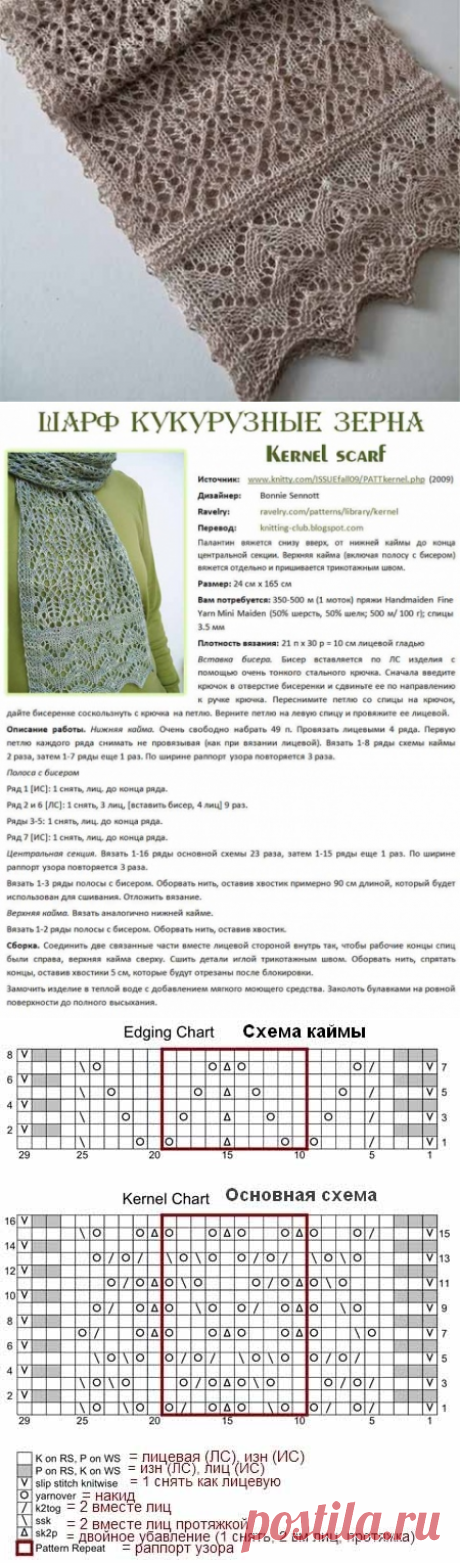 Ажурный палантин спицами