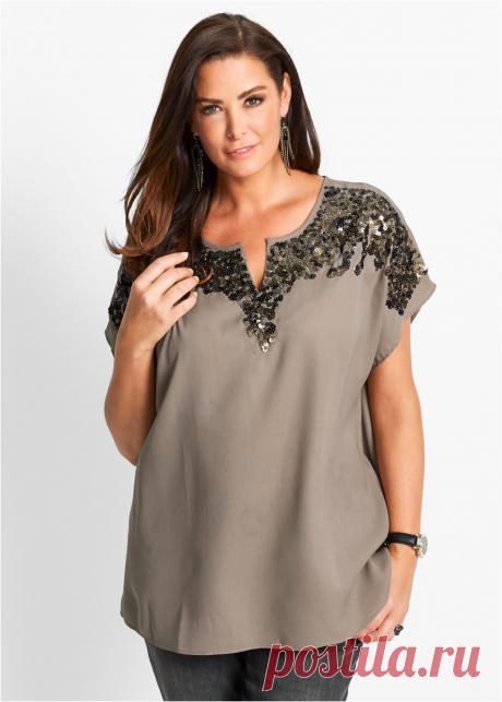 Туника с пайетками серо-коричневый - bpc selection - bonprix.ru