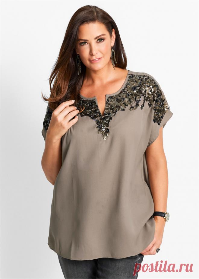 Туника с пайетками серо-коричневый - bpc selection - bonprix.ru