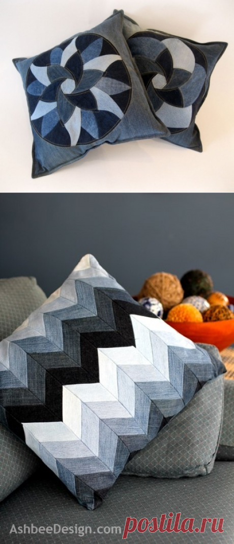 Замечательные подушки из старых джинсов