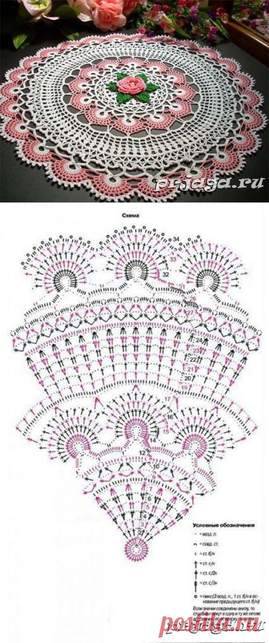 Большая салфетка крючком с розой
