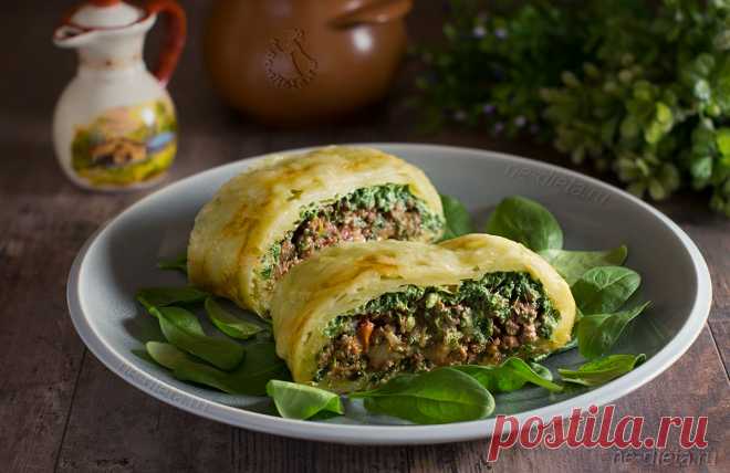 Картофельный рулет с мясом по-итальянски - рецепт с пошаговыми фото | ne-dieta Предлагаю вам рецепт изумительного картофельного рулета в итальянском стиле для будней и праздников. В этом рецепте в оболочку из картошки заворачивается мясной фарш с овощами и тремя видами сыра.