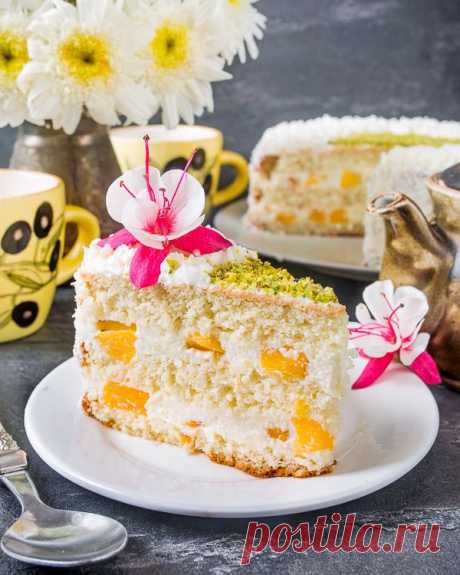 Рецепт нежного творожного торта с персиками с фото пошагово на Вкусном Блоге