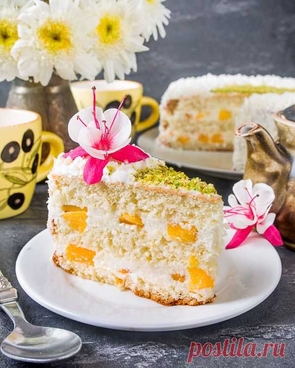 Рецепт нежного творожного торта с персиками с фото пошагово на Вкусном Блоге