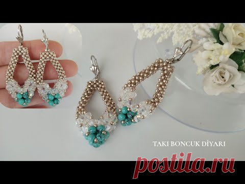 Oval Firuze küpe yapımı//DİY Super quick and easy beaded earrings. oval bead earrings