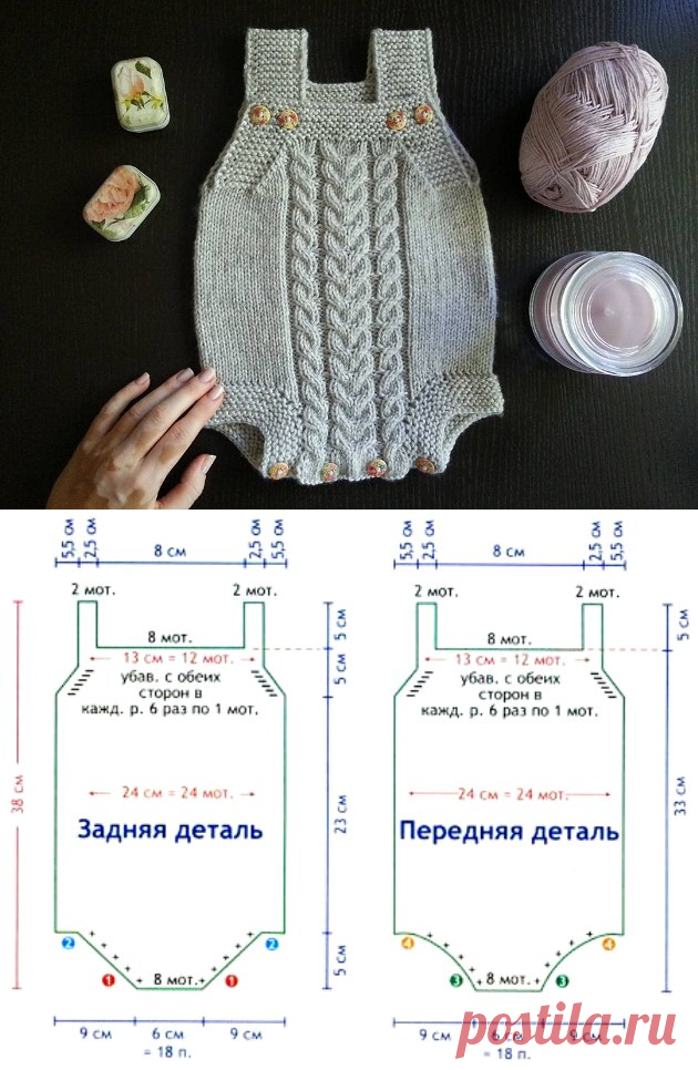 Боди спицами и крючком для новорожденных