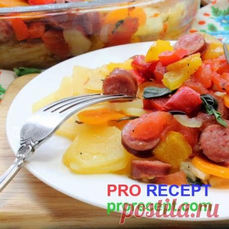 Овощное рагу с охотничьими колбасками.Без воды,...