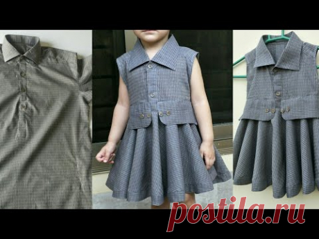 DIY designer circle frock from old men's shirt easy cutting stitching