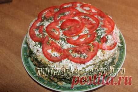 Кабачковый торт с сыром и помидорами