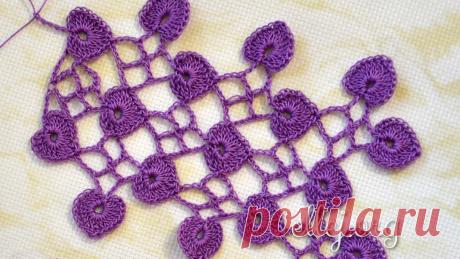Узор с листочками-сердечками | Вязание крючком от Елены Кожухарь