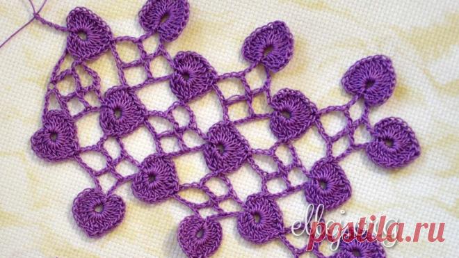 Узор с листочками-сердечками | Вязание крючком от Елены Кожухарь