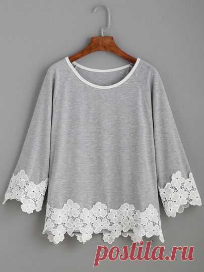 Raglan Sleeve Contrast Applique T-shirt