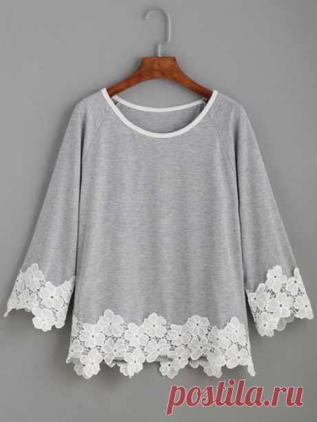 Raglan Sleeve Contrast Applique T-shirt