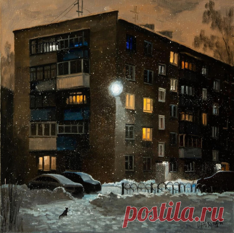 Художник — Альфия Шайхулова.

«Снежным вечером»