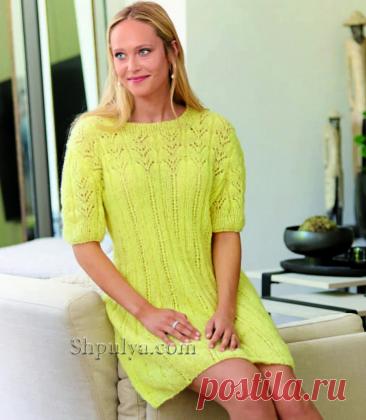 Платье А-силуэта с укороченными рукавами — Shpulya.com - схемы с описанием для вязания спицами и крючком