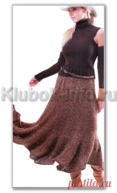 Вязание спицами. Однотонная длинная юбка-годе. Размеры: единый