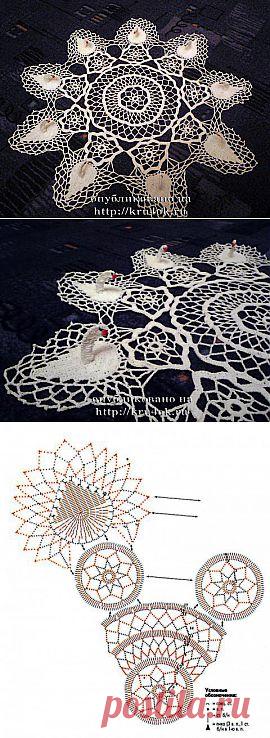 Салфетка с лебедями - вязание крючком на kru4ok.ru