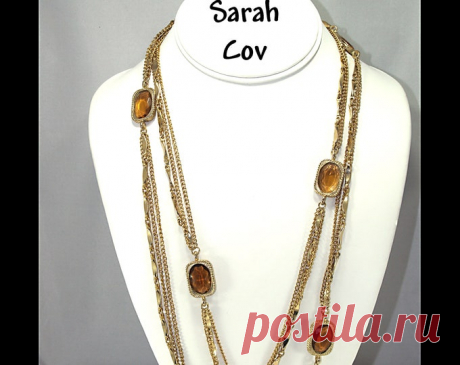 Vintage Sarah Coventry Necklace Long Chain With Amber Topaz - Etsy
