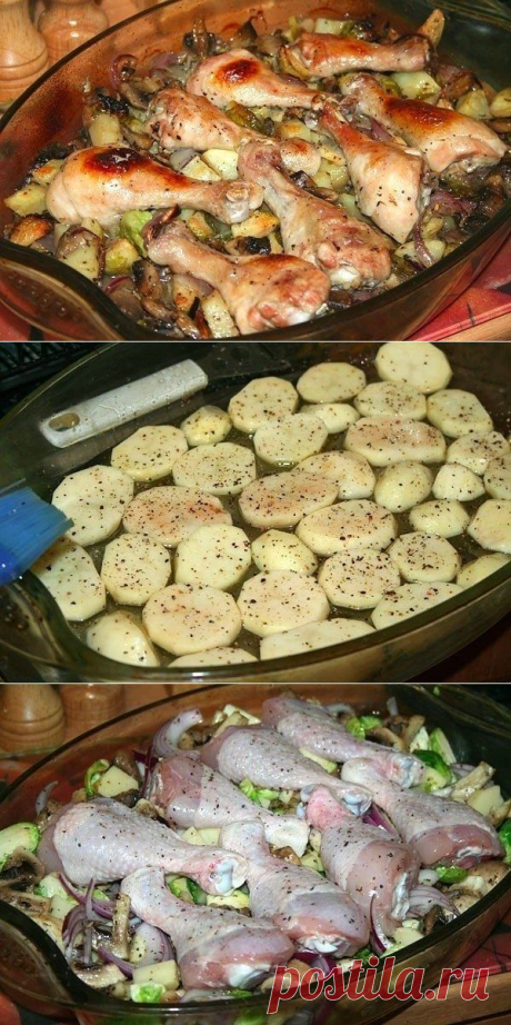Куриные голени запечённые с грибами и овощами - Простые рецепты Овкусе.ру