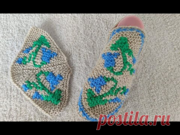 Вяжем переднюю часть для тапочек с узором "Колокольчик"