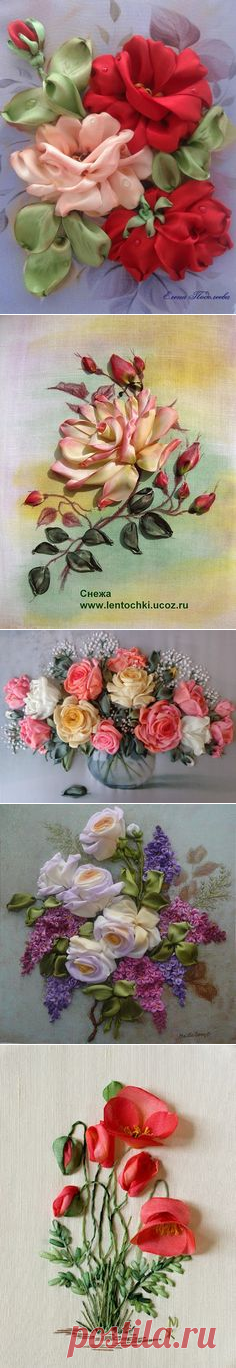 Картина панно рисунок Мастер-класс Вышивка Бутоны роз Вышивка атласными лентами Ленты фото 20 | Flowers of the tapes