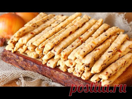Вода + ЛУК! ХРУСТЯЩИЕ  Палочки с ЛУКОМ. БЫСТРЫЕ Луковые КРЕКЕРЫ. Постный рецепт.